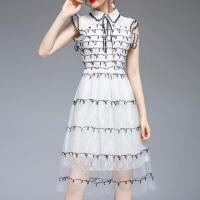 Gauze & Lace Waist-controlled One-piece Dress embroidered PC