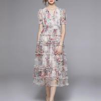 Gauze & Polyester Layered One-piece Dress deep V PC