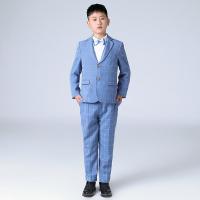 Viscose & Polyester & Katoen Het Kostuum van de Vrije tijd van de jongen Plaid Blauwe Instellen