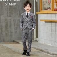 Viscose & Polyester & Cotton Slim Boy Leisure Suit  plaid gray Set