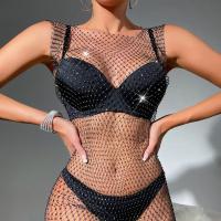 Acrylic Slim Sexy Package Hip Dresses & hollow iron-on black PC