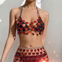 Acrylic Slim Nightclub Set midriff-baring & hollow Skirt & top patchwork red : PC