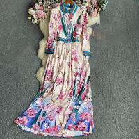 Poliéster Vestido de una pieza, impreso, floral, Albaricoque,  trozo