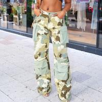 Polyester Women Long Trousers & loose printed camouflage green PC