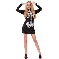 Polyester Slim One-piece Dress Halloween Design printed skull pattern black : PC