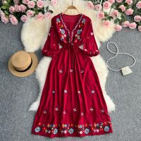 Polyester Waist-controlled One-piece Dress printed floral : PC