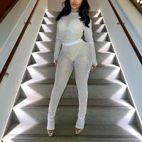 Gauze & Polyester Women Casual Set see through look & skinny Long Trousers & long sleeve T-shirt patchwork Solid Set