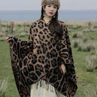 Polyester Cloak Poncho loose & thermal jacquard leopard : PC