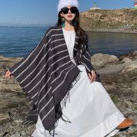 Polyester Tassels Cloak Poncho thermal printed striped : PC