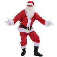 Polyester Men Christmas Costume christmas design mustache & shoe cover & glove & hat & Pants & belt & top red and white : Set