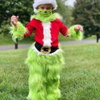 Corduroy Children Santa Claus costume green Set