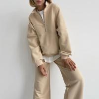 Polyester Plus Size Women Casual Set & two piece Long Trousers & Sweatshirt Solid Set