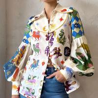 Polyester High Waist Women Long Sleeve Blouses printed Others multi-colored PC
