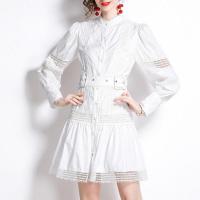 Polyester One-piece Dress slimming Lace patchwork Solid white PC