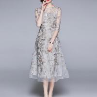 Gauze & Lace One-piece Dress slimming embroidered PC