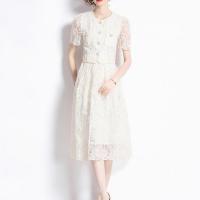 Lace & Polyester Two-Piece Dress Set & two piece Solid Set