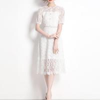 Lace One-piece Dress slimming & hollow Solid white PC