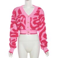 Polyester Women Knitwear midriff-baring & deep V pink PC