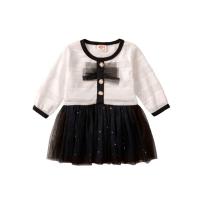 Polyester Girl One-piece Dress Cute white and black PC