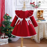 Polyester Girl One-piece Dress Cute  red PC