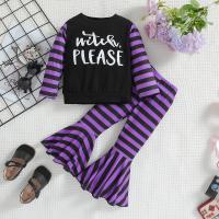 Polyester Girl Clothes Set Cute & two piece Pants & top printed letter purple Set
