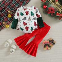 Polyester Girl Clothes Set Cute & two piece Pants & top printed red and white Set