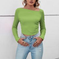 Polyester Slim Women Long Sleeve T-shirt midriff-baring patchwork Solid PC