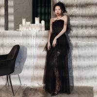 Polyester Plus Size Long Evening Dress & tube patchwork Solid black PC