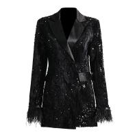 Polyester Manteau de costume de femme Paillettes Noir pièce