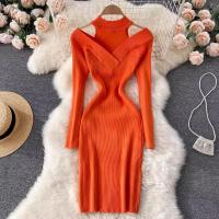 Knitted Slim Sexy Package Hip Dresses deep V Solid : PC