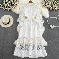 Lace Waist-controlled One-piece Dress slimming & hollow patchwork Solid PC