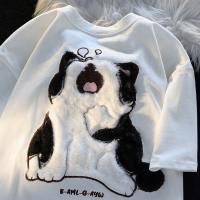 Plush & Cotton Unisex Short Sleeve T-shirt & sweat absorption & breathable embroider Cats PC