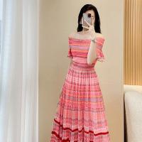 Polyester Slim One-piece Dress striped pink PC