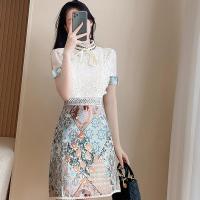 Polyester Slim One-piece Dress printed shivering Apricot PC