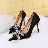 Silk Stiletto High-Heeled Shoes & with rhinestone Pair