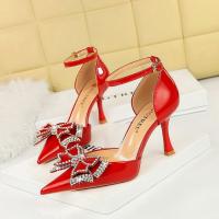 Patent Leather Stiletto High-Heeled Shoes & with rhinestone Pair