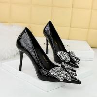 Patent Leather Stiletto High-Heeled Shoes & with rhinestone black Pair