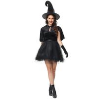 Poliéster Traje de cosplay de las mujeres de halloween, capa & guante & sombrero & falda, negro, :L,  Conjunto