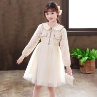 Polyester Princess Girl One-piece Dress patchwork Solid Apricot PC
