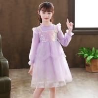 Cotton Princess & Ball Gown Girl One-piece Dress patchwork Solid purple PC