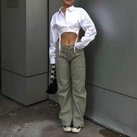 Polyester Women Long Sleeve Shirt midriff-baring & irregular patchwork Solid white PC