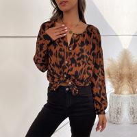 Polyester Women Long Sleeve Shirt & loose printed leopard brown PC