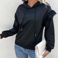 Spandex & Polyester Women Sweatshirts & loose patchwork Solid black PC