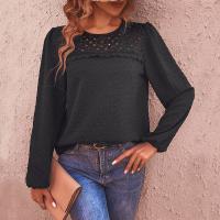 Polyester Women Long Sleeve Blouses & hollow patchwork black PC