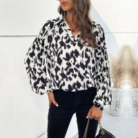 Polyester Women Long Sleeve Blouses printed white and black PC