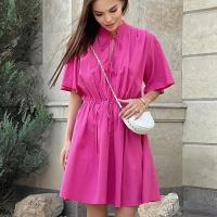 Cotton One-piece Dress & loose patchwork Solid pink PC