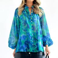 Polyester Frauen Langarm Shirt, Gedruckt, Andere, Blau,  Stück
