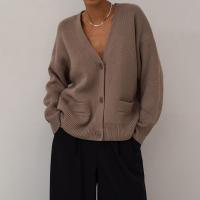 Core-spun Yarn Slim Sweater Coat & thermal knitted Solid brown PC