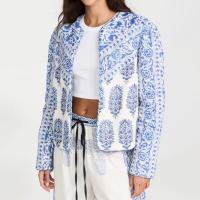Polyester Slim Women Coat printed Others blue and white PC