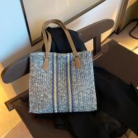 Straw Tote Bag Shoulder Bag large capacity & soft surface striped blue PC